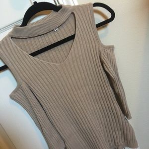 Tan Cold Shoulder Sweater